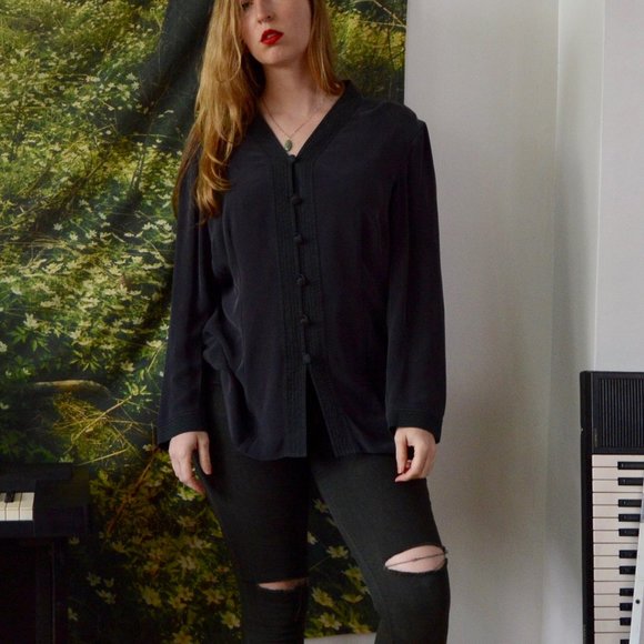 Vintage 100% Silk Maggy London Oversized Blouse - Picture 1 of 4